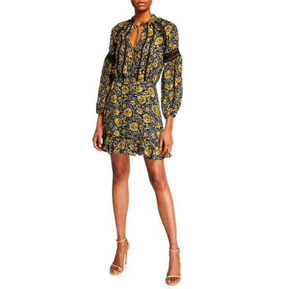 Veronica Beard - Ida Lace-Trimmed Floral Print Silk Mini Flounce Dress - Picture 1 of 16